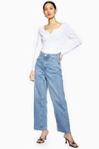 Topshop Tall Mid Blue Cropped Wide Leg Jeans