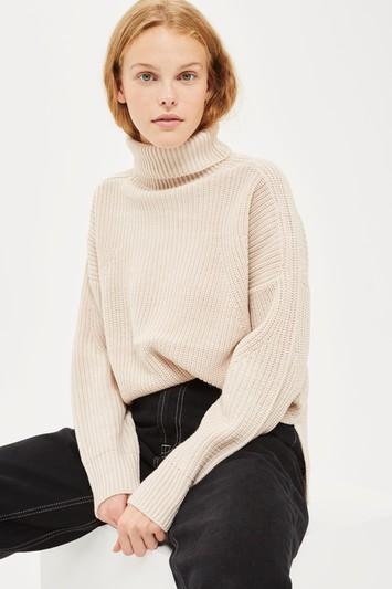 Topshop Boxy Rib Roll Neck Sweater