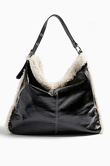 Topshop Fleur Black Vinyl Borg Tote Bag
