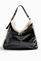 Topshop Fleur Black Vinyl Borg Tote Bag
