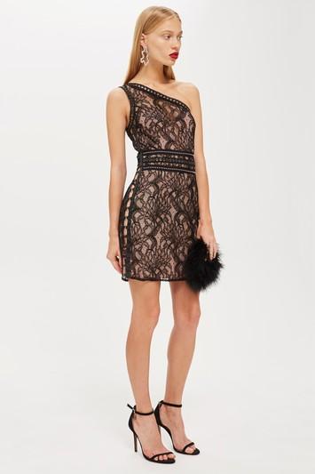 Topshop One Shoulder Lace Bodycon Dress