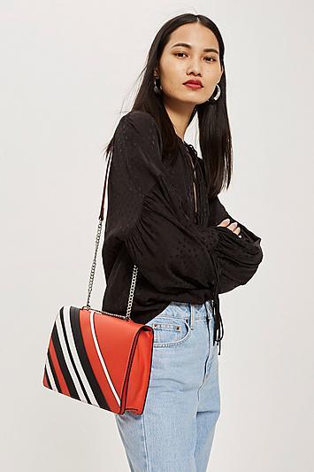 Topshop Leather Striped Shoulder Bag