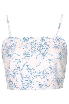 Topshop Petite Moto Floral Denim Bralet