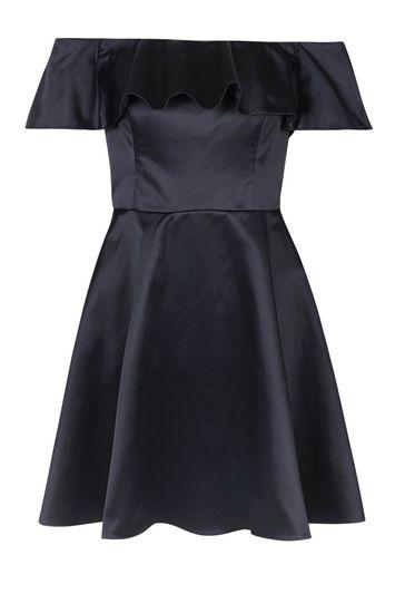 Topshop Petite Satin Frill Bardot Prom Dress