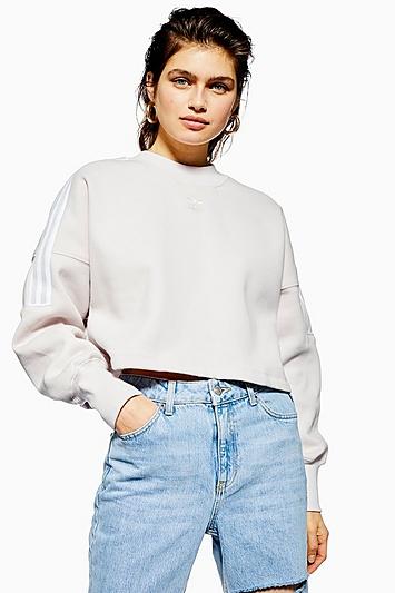 Topshop Three Stripe Crop Sweatshirt By Adidas