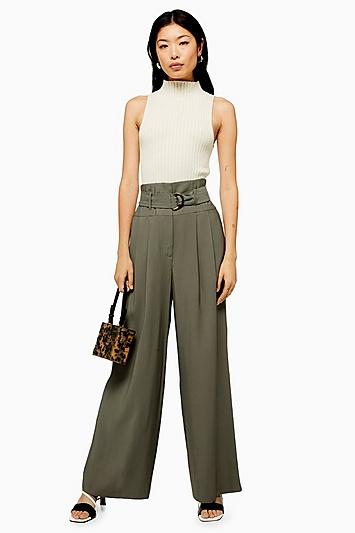 Topshop Twill Wide Leg Trousers