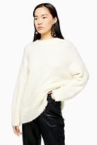 Topshop Ivory Knitted Boucle Longline Jumper