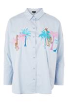 Topshop Petite Palm & Giraffe Embroidered Shirt