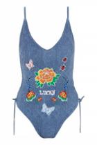 Topshop *denim Lace Up Embroidered Swimsuit By Jaded London