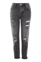 Topshop Petite Washed Black Ripped Hayden Jeans