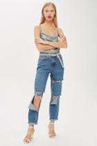 Topshop Mid Blue Ripped Mom Jeans