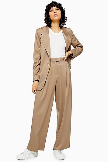 Topshop Camel Stripe Wide Leg Trousers