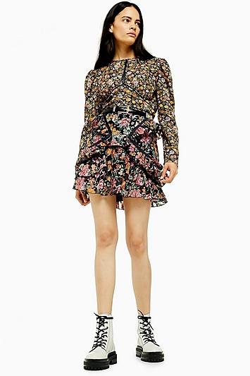 Topshop Multi Floral Trim Mini Skirt