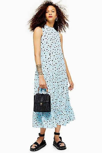Topshop Petite Blue Floral Sleeveless Dress