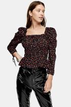Topshop Ditsy Ruched Prairie Blouse