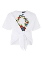 Topshop Embroidered Knot Front T-shirt