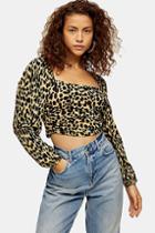 Topshop Tall Animal Print Ruched Long Sleeve Top