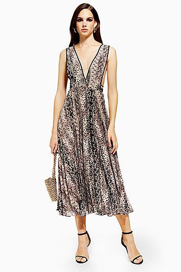 Topshop Snake Pleated Pinafore Dress