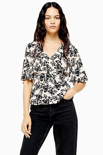 Topshop Austin Black Meadow Angel Sleeve Blouse