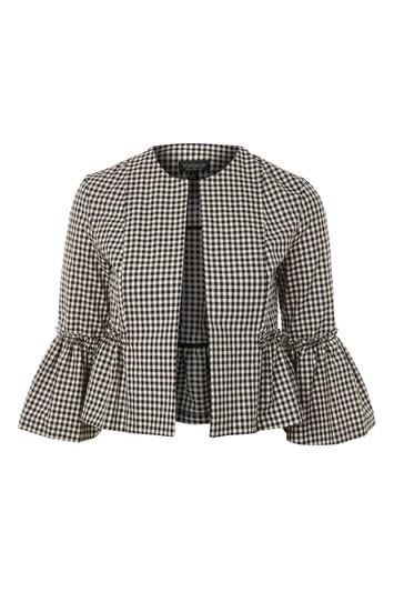 Topshop Gingham Crop Frill Jacket