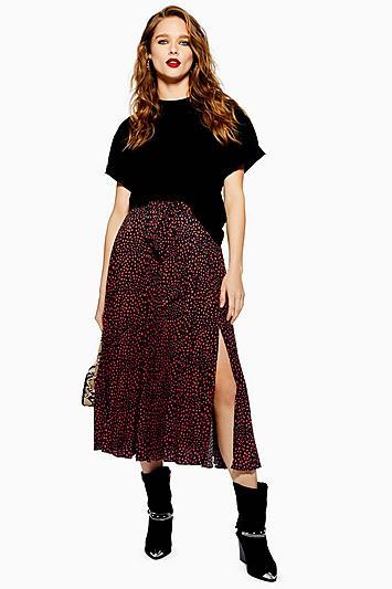 Topshop Animal Spot Pleat Midi Skirt