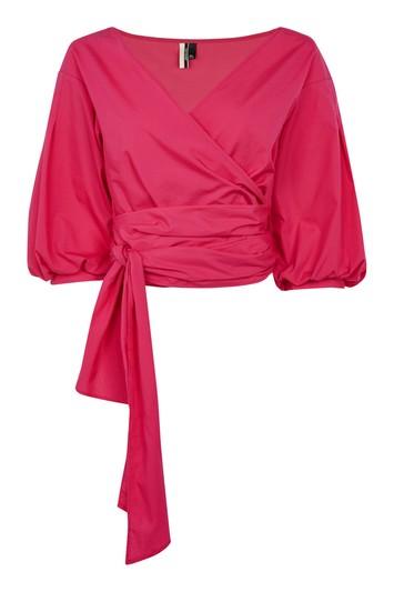 Topshop Puff Sleeve Poplin Wrap Top