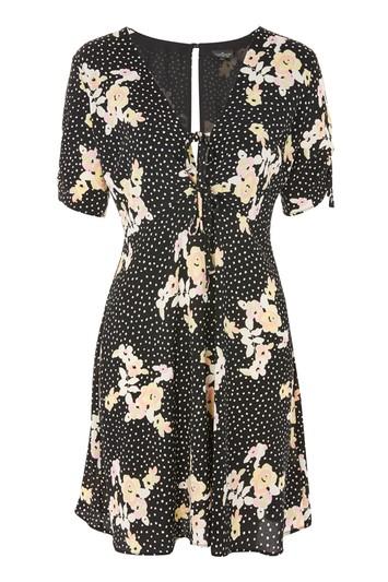 Topshop Tall Spot And Floral Tea Dress