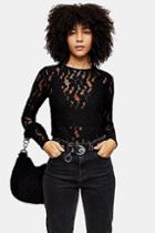 Topshop Black Daisy Lace Long Sleeve Top