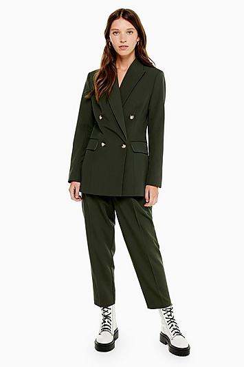 Topshop Dark Green Double Breasted Suit Blazer