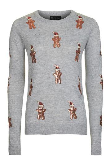 Topshop Sequin Gingerbread Man Jumper
