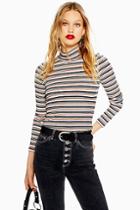 Topshop Multi Stripe Funnel Neck Top