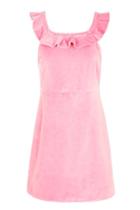 Topshop Moto Pink Velvet Frill Dress