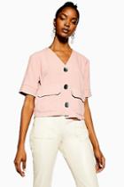 Topshop Pink Button Down Top With Linen