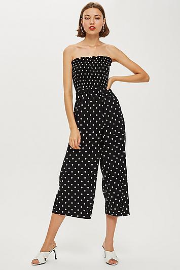 Topshop Petite Bandeau Polka Spot Jumpsuit