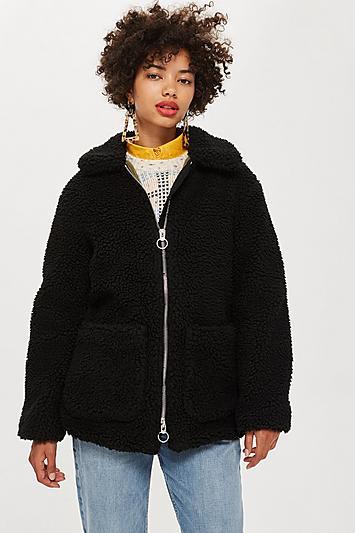 Topshop Borg Zip Up Jacket