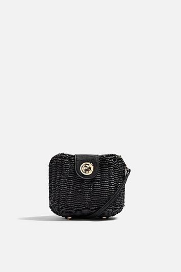 Topshop Friday Black Wicker Cross Body Bag