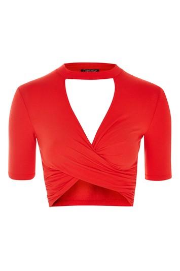 Topshop Choker Short Sleeve Twist Top