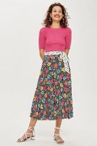 Topshop Mixed Floral Pleat Midi Skirt