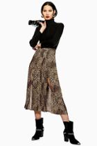 Topshop Leopard Print Box Pleat Midi Skirt