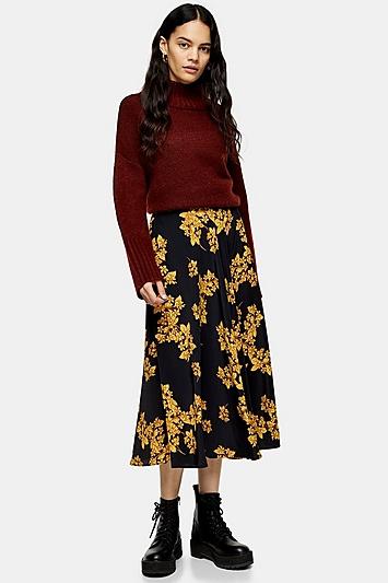 Topshop Ochre Floral Full Circle Midi Skirt