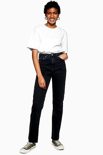 Topshop Tall Washed Black Straight Jeans