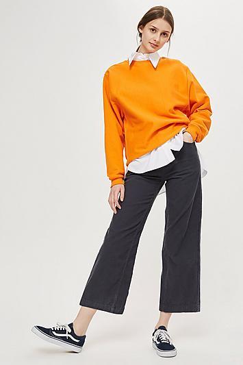 Topshop Navy Cord Cropped Wide Leg Jeans