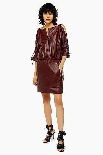 Topshop Leather Zip Through Shirt Dress