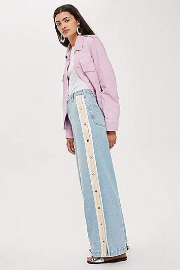 Topshop Moto Bleach Popper Side Stripe Wide Jeans