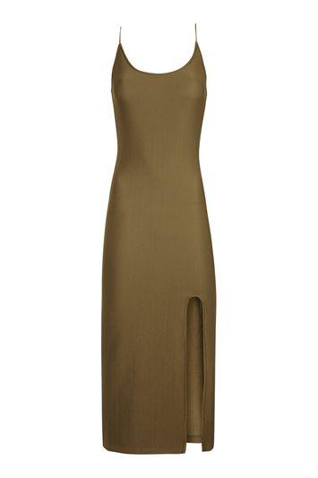 Topshop Split Detail Ribbed Midi Dress