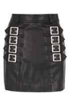 Topshop Leather Side Buckle Front Mini Skirt