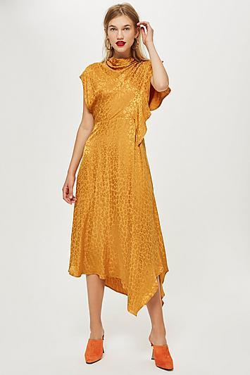 Topshop Cowl Jacquard Midi Skater Dress