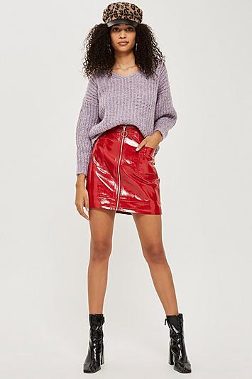 Topshop Tall Cracked Vinyl Zip Mini Skirt