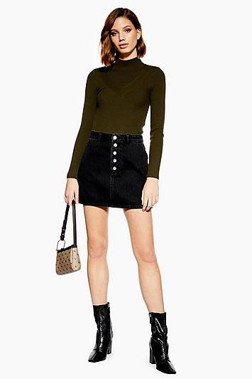 Topshop Fly Button Denim Skirt