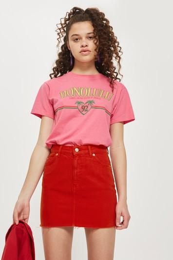 Topshop Tall Tomato Red Denim Skirt